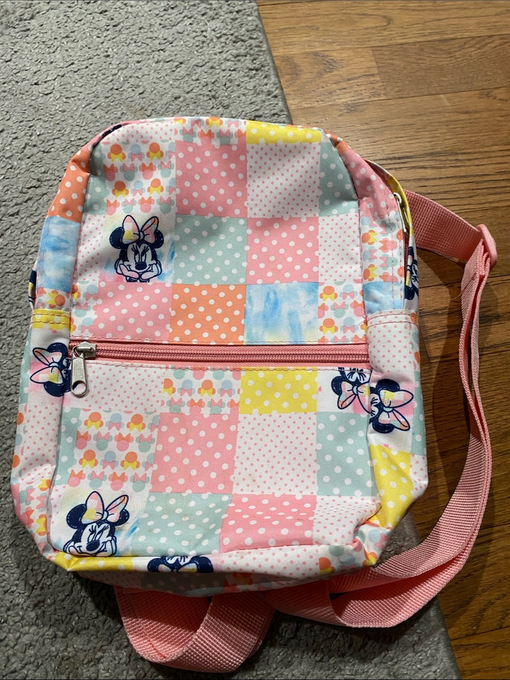 Disney Pastel Patchwork Minnie Crossbody Backpack - Pink, Yellow, Blue